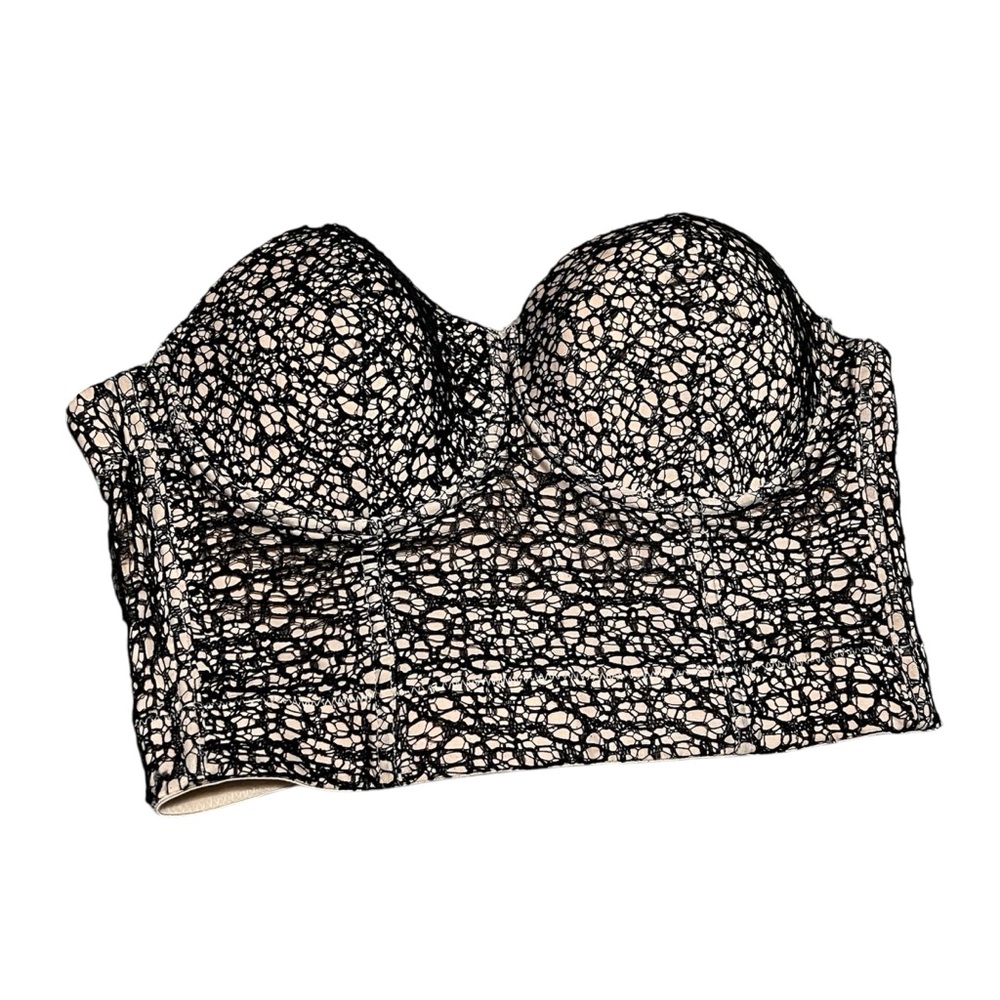 Love J Bustier Crop Top Large Tan with Black Lace Hook Eye Closure